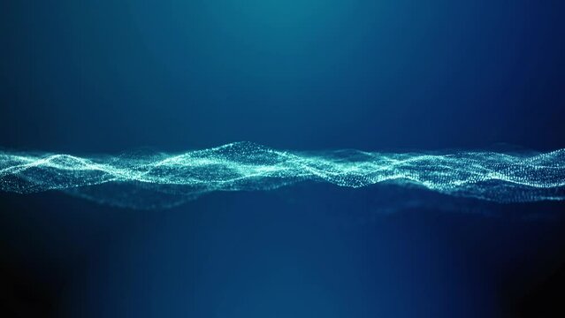 

Abstract digital rippled liquid defocused background with flowing small particles dance motion on wave and light, cyber or technology animated background, seamlessly looping, 4k