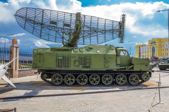 Russia, Verkhnyaya Pyshma, July 2021: Soviet self-propelled radar station P-40 "Armor". On the open area of the military equipment museum "Military Glory of the Urals" on a sunny summer day.