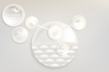 Hyaluronic acid skin solutions ad, white collagen serum drops with cosmetic advertising background ready to use, illustration vector.	