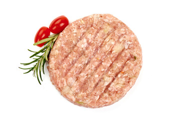 Fresh burger cutlets, isolated on white background. High resolution image.
