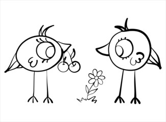 Two birds. Coloring. Vector