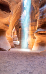 Antelope Canyon sunlight games and rocks - Arizona - USA.