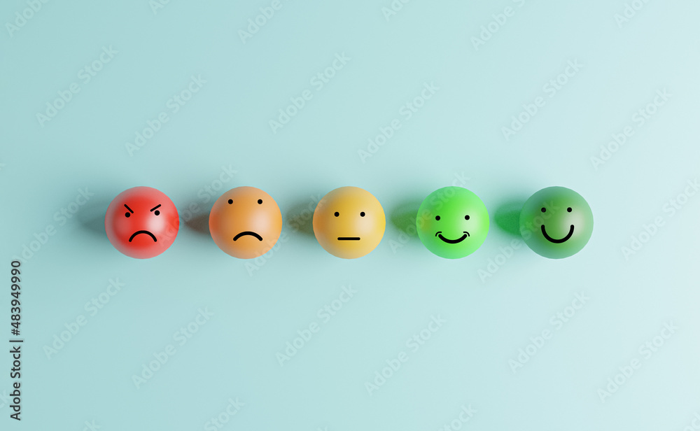 Aufkleber smile normal and sad emotion face for customer evaluation and client satisfaction concept by 3d rend