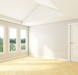Nordic style empty room with gray wall and wood floor. 3d rendering