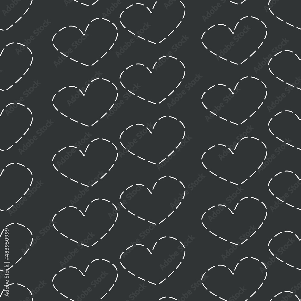Poster dashed hearts seamless pattern. vector simple wallpaper.