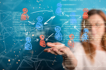 Global network. Blockchain. 3D illustration. Neural networks and artificial intelligence. Abstract