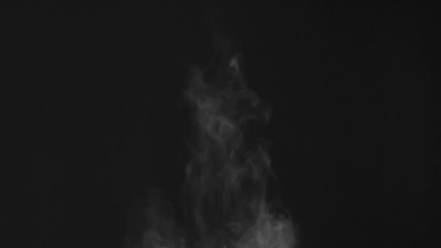 Steam from a Hot Drink in a Mug. Light warm water vapor slowly rises above the tea mug and quickly disappears against a black background