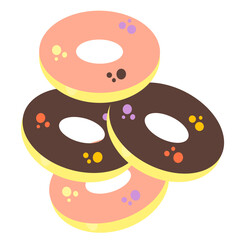 Fototapeta premium Vector illustration of donuts in chocolate with colored dragees. Isolated