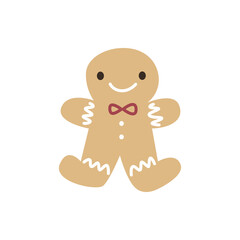 Happy cartoon gingerbread man cookie. Christmas greeting card element.