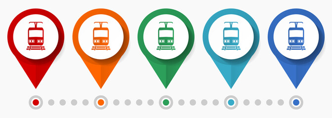 Subway, tube, train concept vector icon set, flat design pointers, infographic template