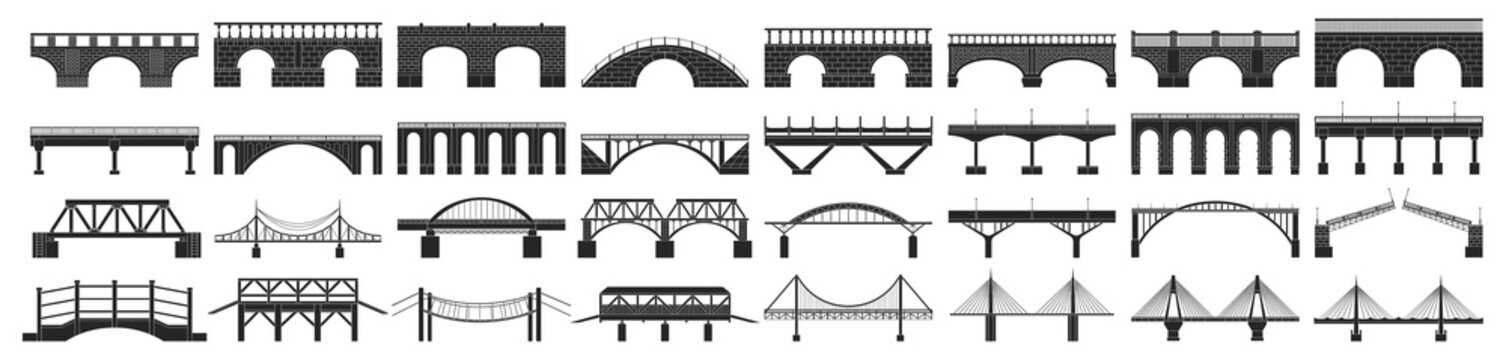Bridge vector illustration on white background. Vector black set icon river construction. Isolated black set icon bridge.