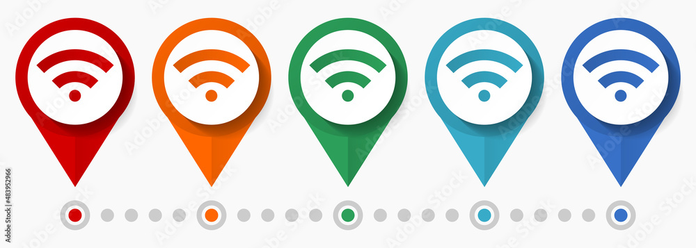 Poster wifi, communication concept vector icon set, flat design pointers, infographic template
