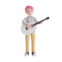 3D illustration of boy playing his guitar