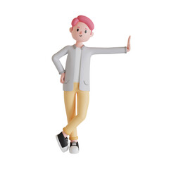 3D illustration of male character standing near transparent wall