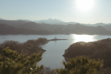 mist over lake