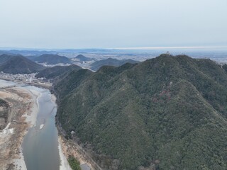 岐阜城　金華山　岐阜市内周辺の風景　ドローン空撮