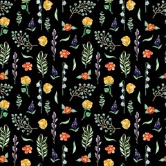 Vintage watercolor pattern with flowers