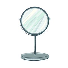 Mirror vector illustration. Modern steel looking glass for make up. Vector round hand mirror.