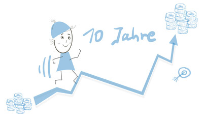 Vermögen aufbauen Zeit 10 Jahre finanzielle Unabhängigkeit Grafik Pfeil Abbildung  