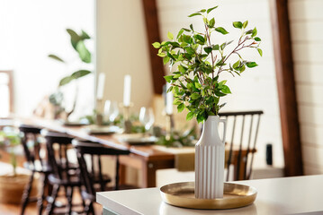 The table was set for dinner in the background out of focus