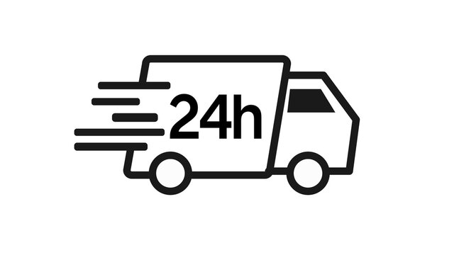 Truck and 24 hours icon. Vector editable flat delivery sign or icon