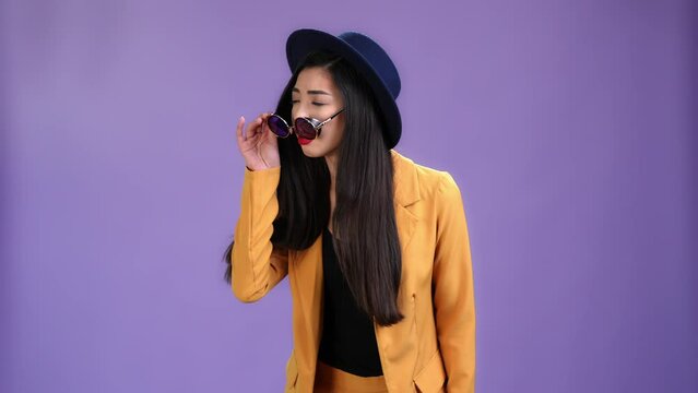 Gorgeous dream lady feel selfish egocentric isolated vivid color background