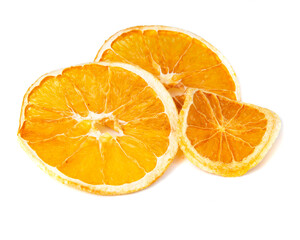 Dried orange fripsy fruit food diet slices isolated on the white background decorative