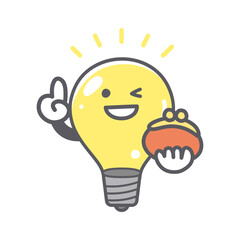 財布を持った電球の可愛いイラスト
