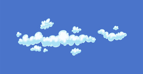 Rain cute white clouds cartoon flat vector illustration isolated on background.