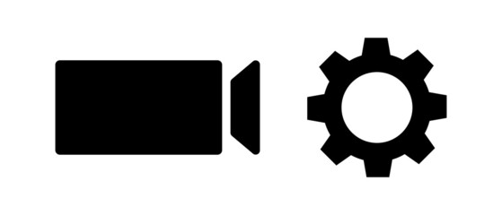 Video camera and gear silhouette icon set. Vector.