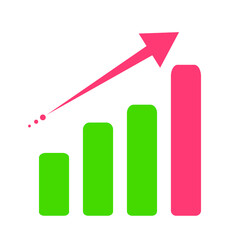 Up arrow and bar graph icon. Vector.