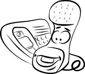 The telephone receiver has eyes and is smiling
