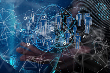 Global network. Blockchain. 3D illustration. Neural networks and artificial intelligence. Abstract