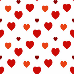 Seamless pattern with red and orange hearts on white background. Vector image.