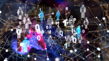 Abstract technology group and data 3d