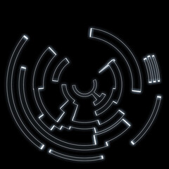 Abstract technology glowing circle template isolated on black background. Overaly for graphic design and illustration.