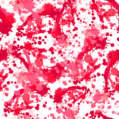 Seamless pattern, red paint spots on a white background