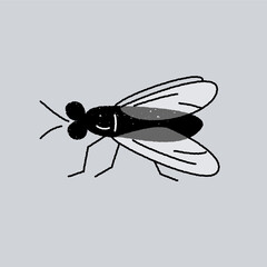 Fly single flat icon. Insect simple sign in cartoon style. Housefly pictogram. Entomology closeup color vector illustration isolated on white. Graphic design element for card, logo