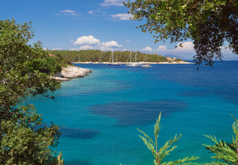 Obraz premium Yachts in Fiscardo at Kefalonia