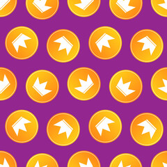 Golden crown coins, tokens, icons vector seamless pattern background.
