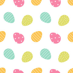 Cute pastel colors decorated easter eggs vector seamless pattern background.
