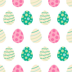 Cute pastel colors decorated easter eggs vector seamless pattern background for Easter design.

