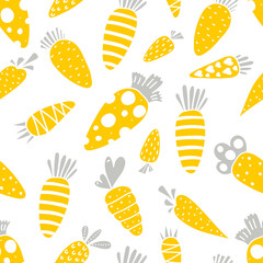 Yellow carrots. Seamless pattern for Easter. Endless pattern can be used for ceramic tile, wallpaper, linoleum, textile, web page background.