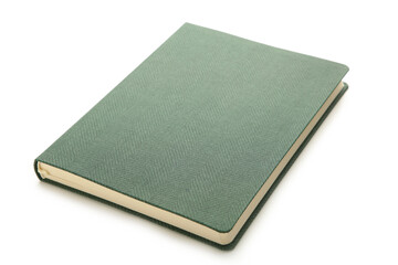 Green notebook isolated on white background.