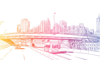 Bridge hand drawn industrial illustration. New York city vector sketch © romanya