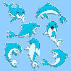 A set of stickers with dolphins