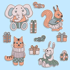 A set of stickers with children's toys and gifts