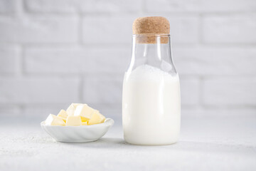 Natural fresh dairy products. Butter, milk, yogurt