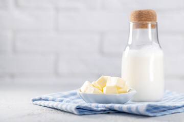 Natural fresh dairy products. Butter, milk, yogurt