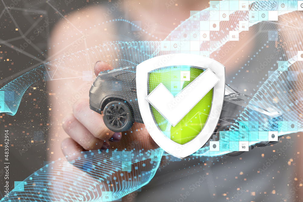 Poster Neural network 3D illustration. Big data and cybersecurity